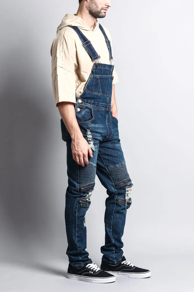 Men's Distressed Denim Overalls