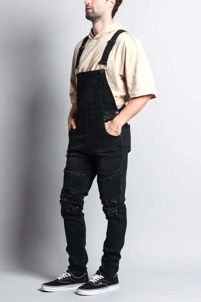 Men's Distressed Denim Overalls