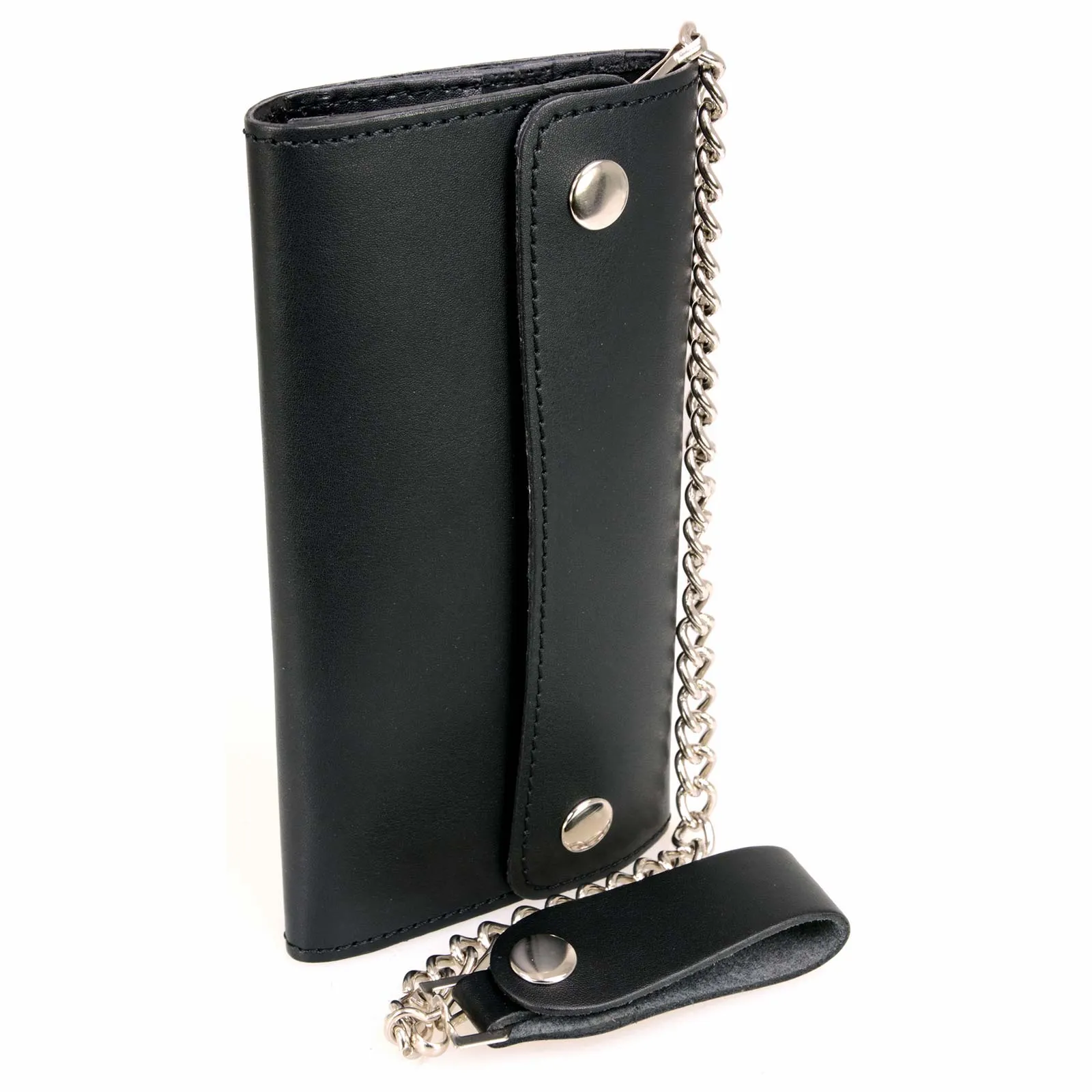 Milwaukee Leather MLW7811 Men's 8” Black Leather Biker Wallet - Bi-Fold w/ Anti-Theft Stainless Steel Chain