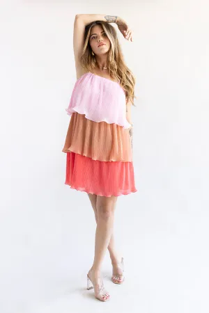 Multicolored Pink Tiered Dress