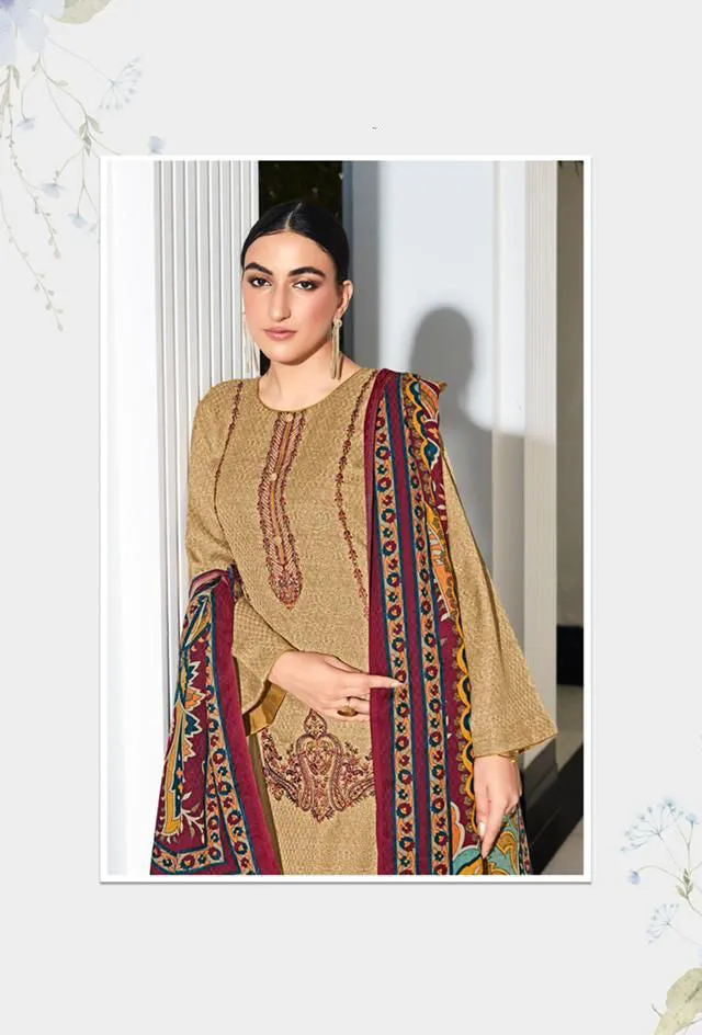 Mumtaz Arts Pashmina Brown Winter Unstitched Suits for Ladies