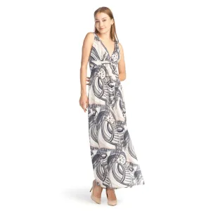 Papillon Abstract Print Stretch Grecian Maxi Dress - PD-14549