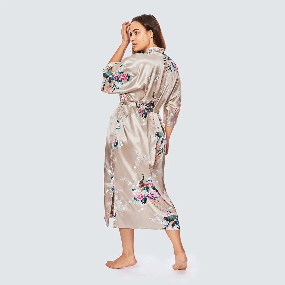 Peacock & Blossoms Long Kimono Robe (Plus Size)