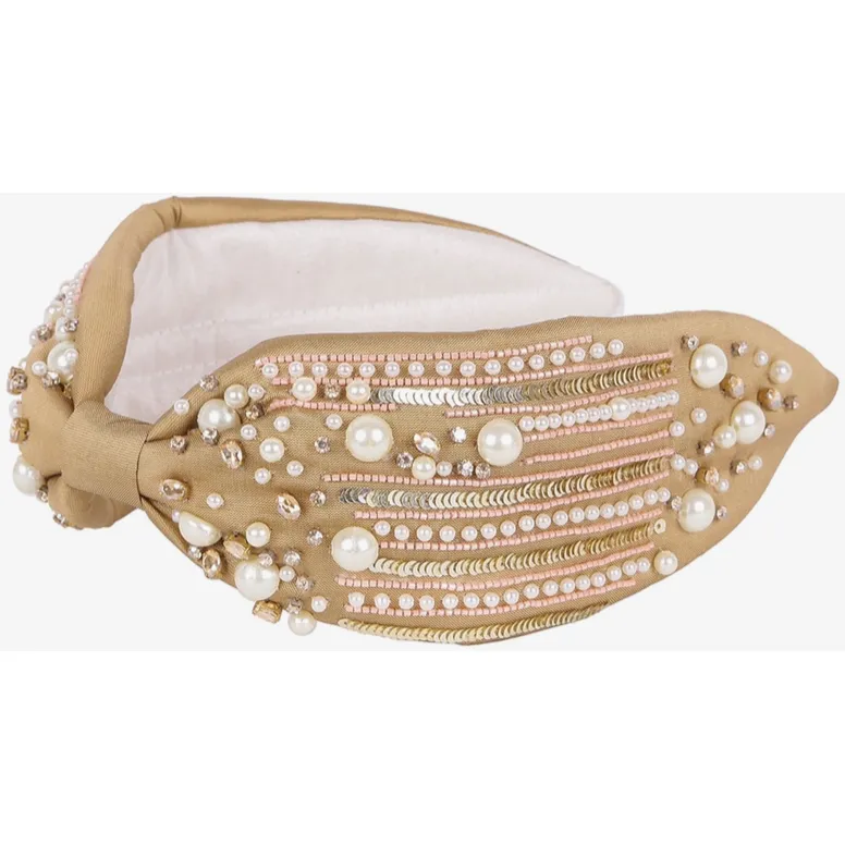 Pearl Sequin Bead Embellished Headband, GOLD