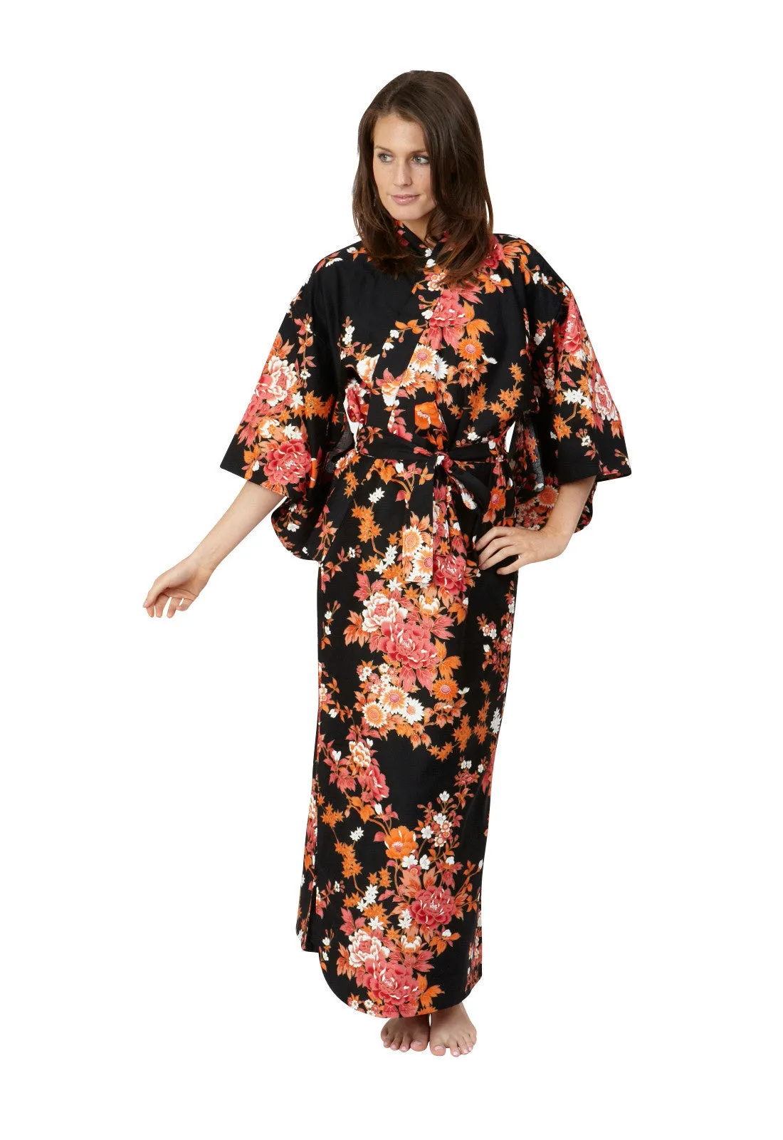 Peony & Blossom Long Cotton Yukata Kimono