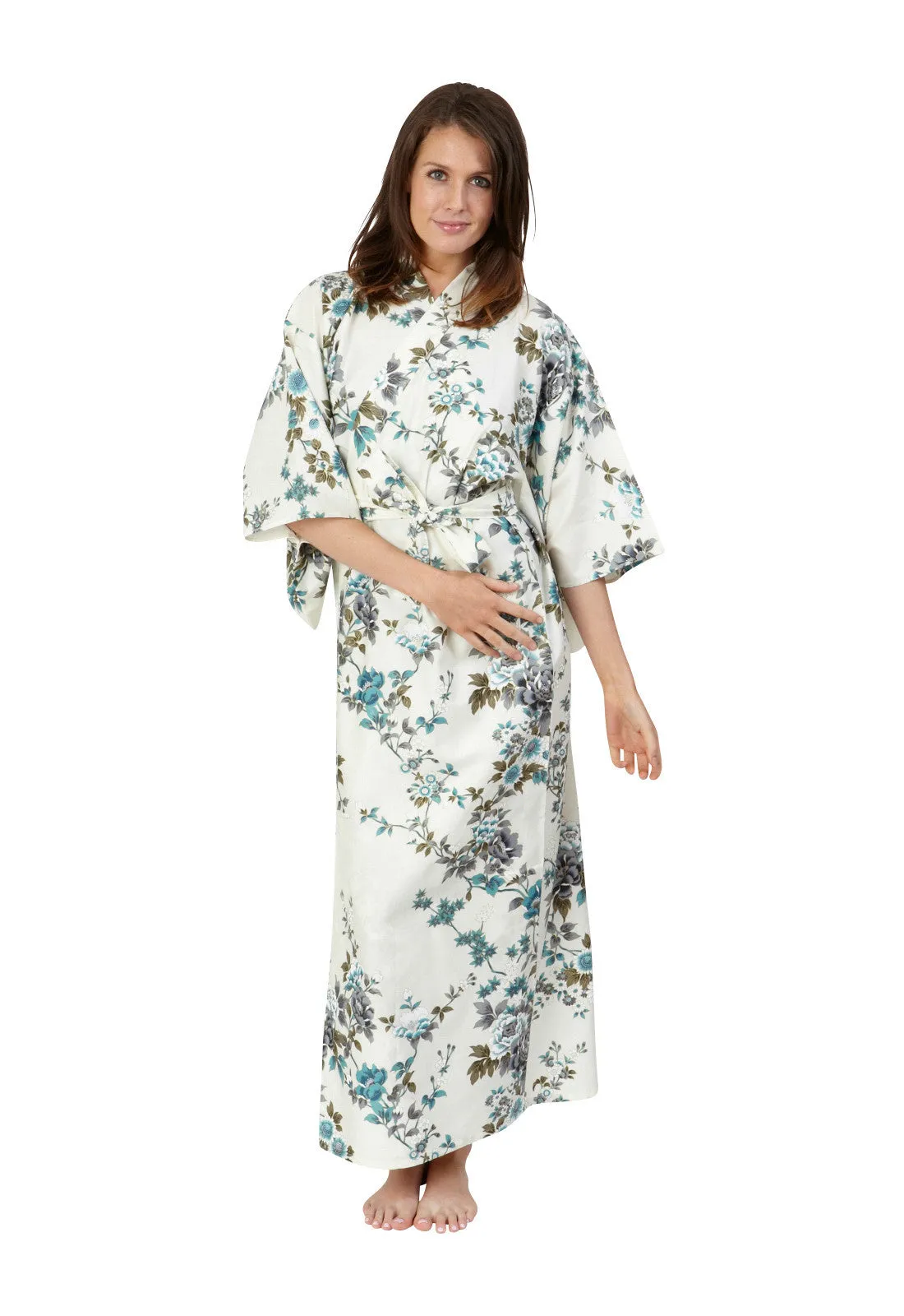 Peony & Blossom Long Cotton Yukata Kimono