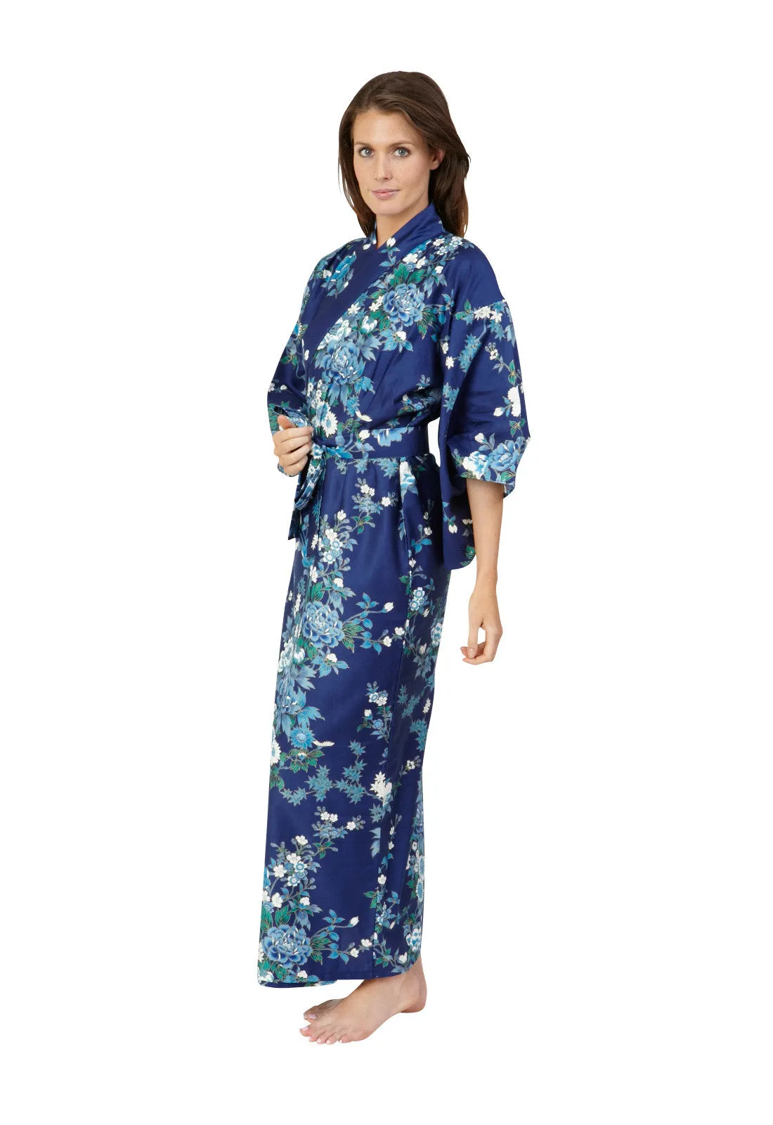 Peony & Blossom Long Cotton Yukata Kimono