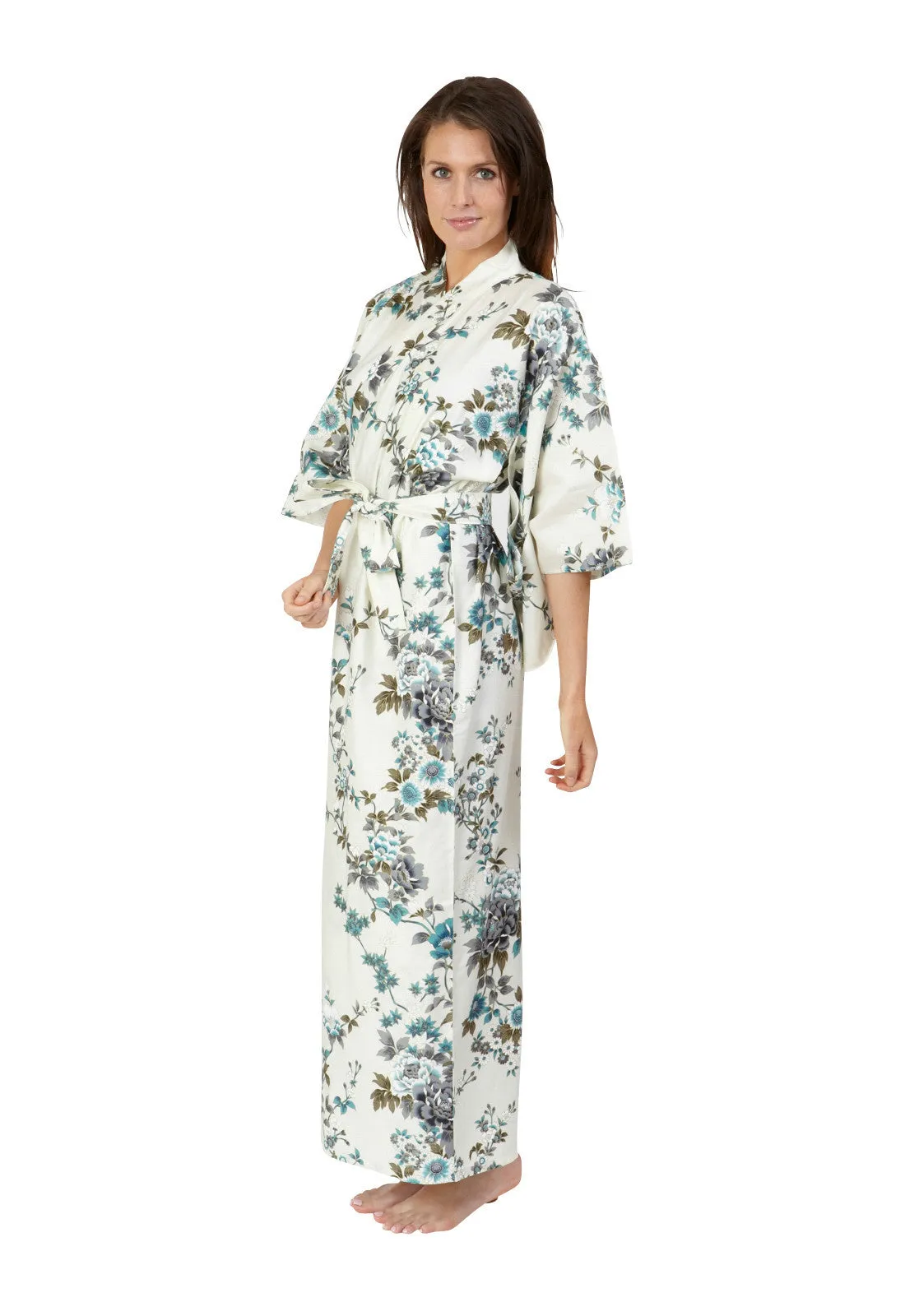 Peony & Blossom Long Cotton Yukata Kimono