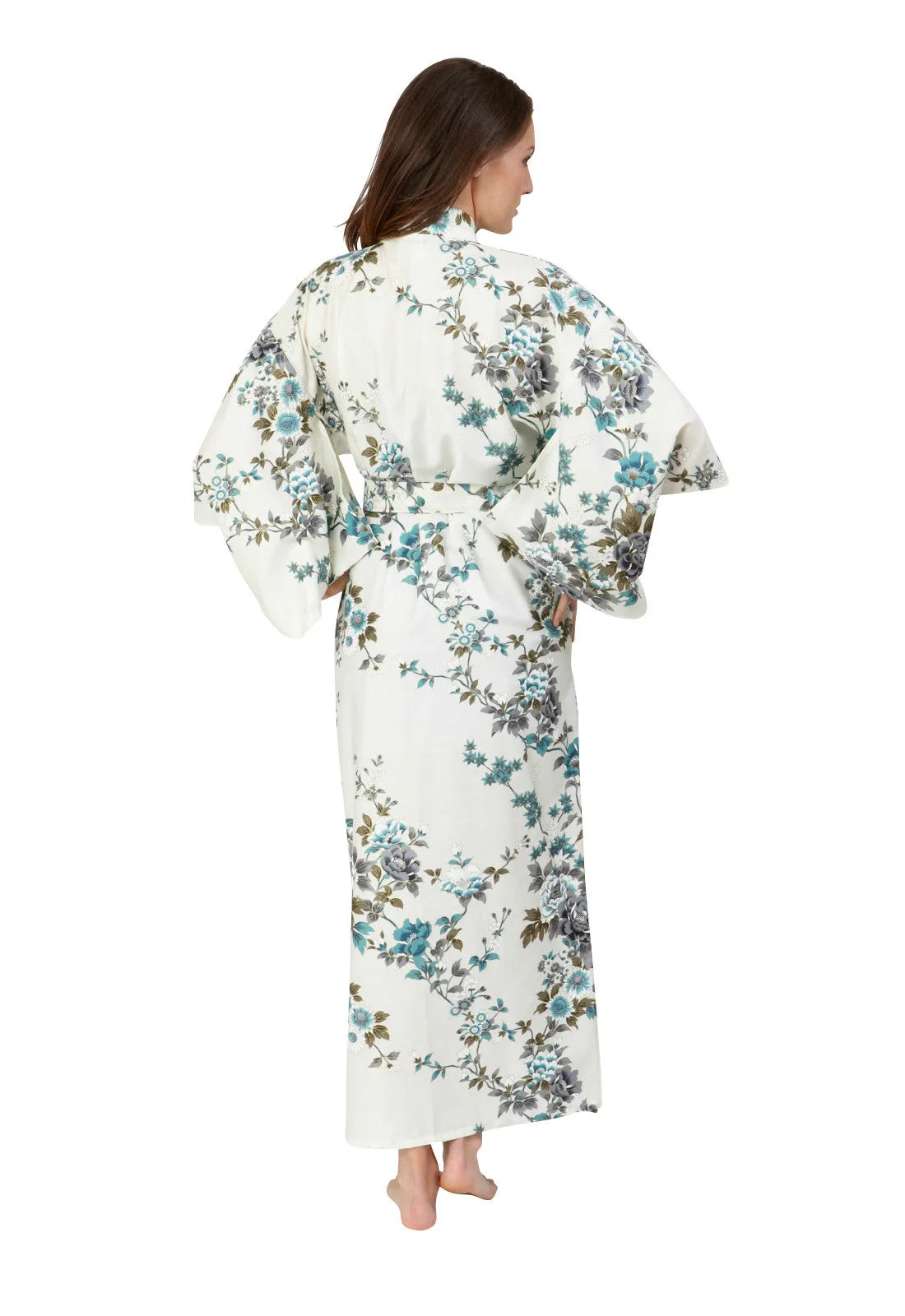 Peony & Blossom Long Cotton Yukata Kimono