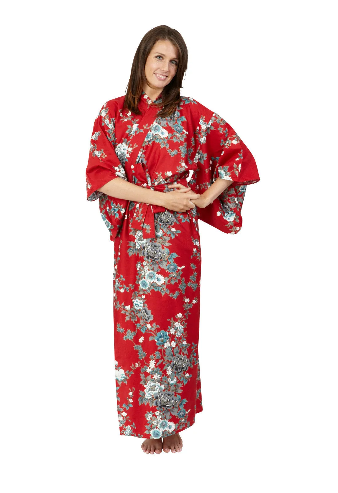 Peony & Blossom Long Cotton Yukata Kimono