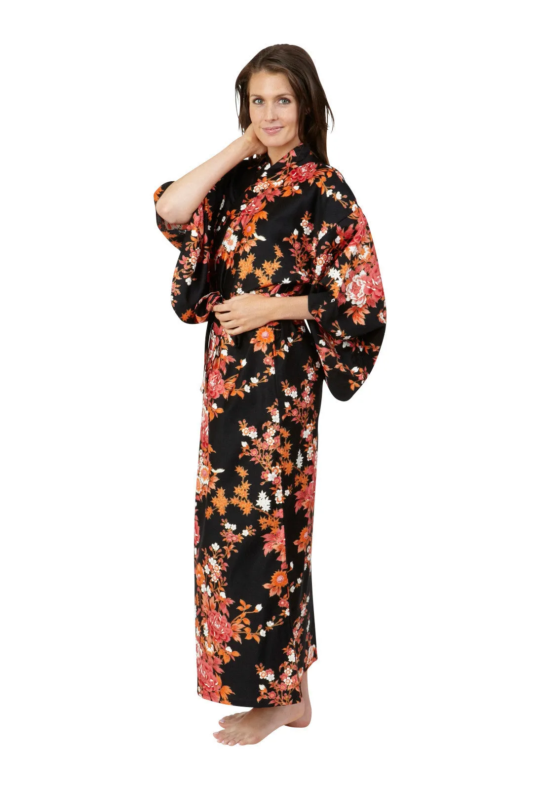 Peony & Blossom Long Cotton Yukata Kimono