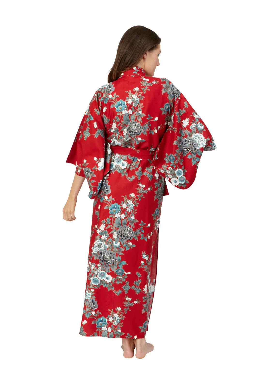 Peony & Blossom Long Cotton Yukata Kimono