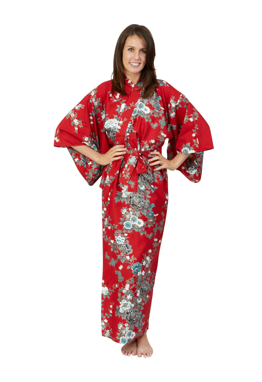 Peony & Blossom Long Cotton Yukata Kimono