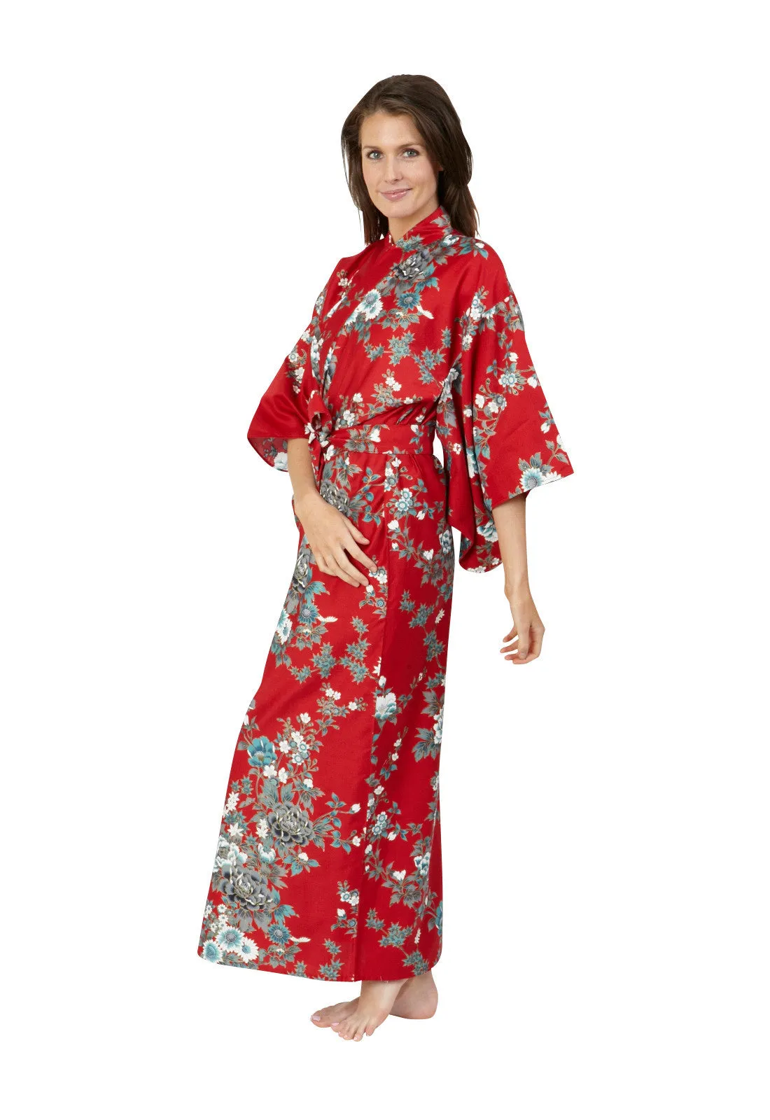 Peony & Blossom Long Cotton Yukata Kimono