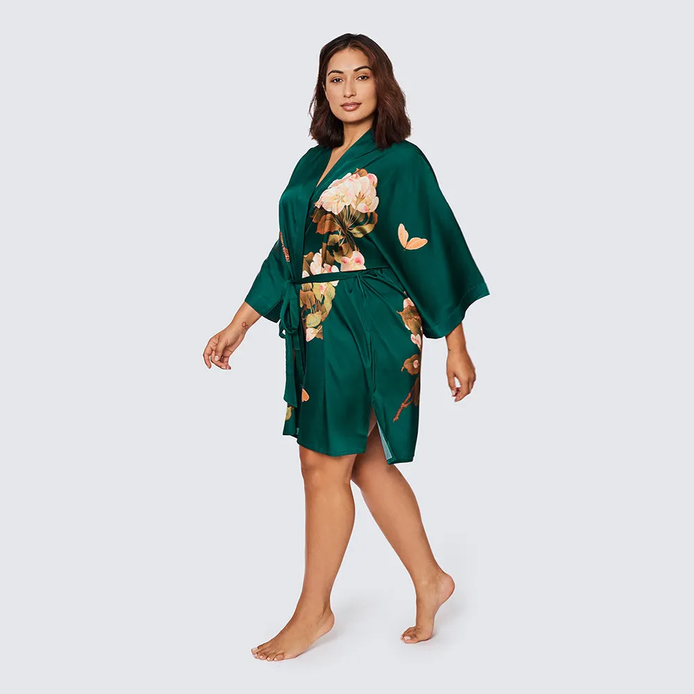 Peony & Butterfly Short Kimono Robe (Plus Size)