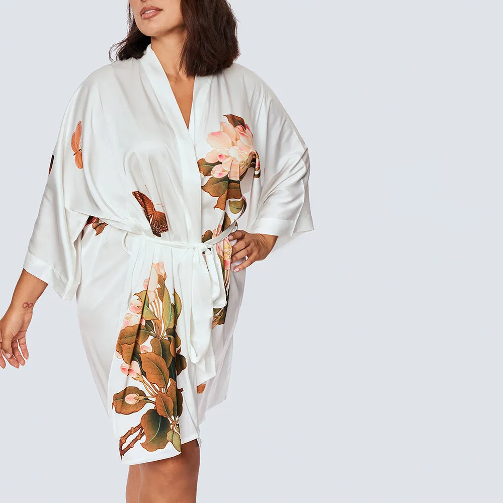 Peony & Butterfly Short Kimono Robe (Plus Size)