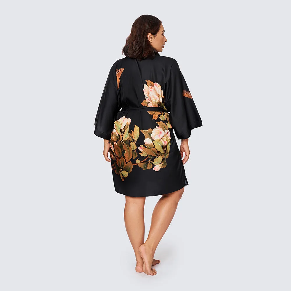 Peony & Butterfly Short Kimono Robe (Plus Size)