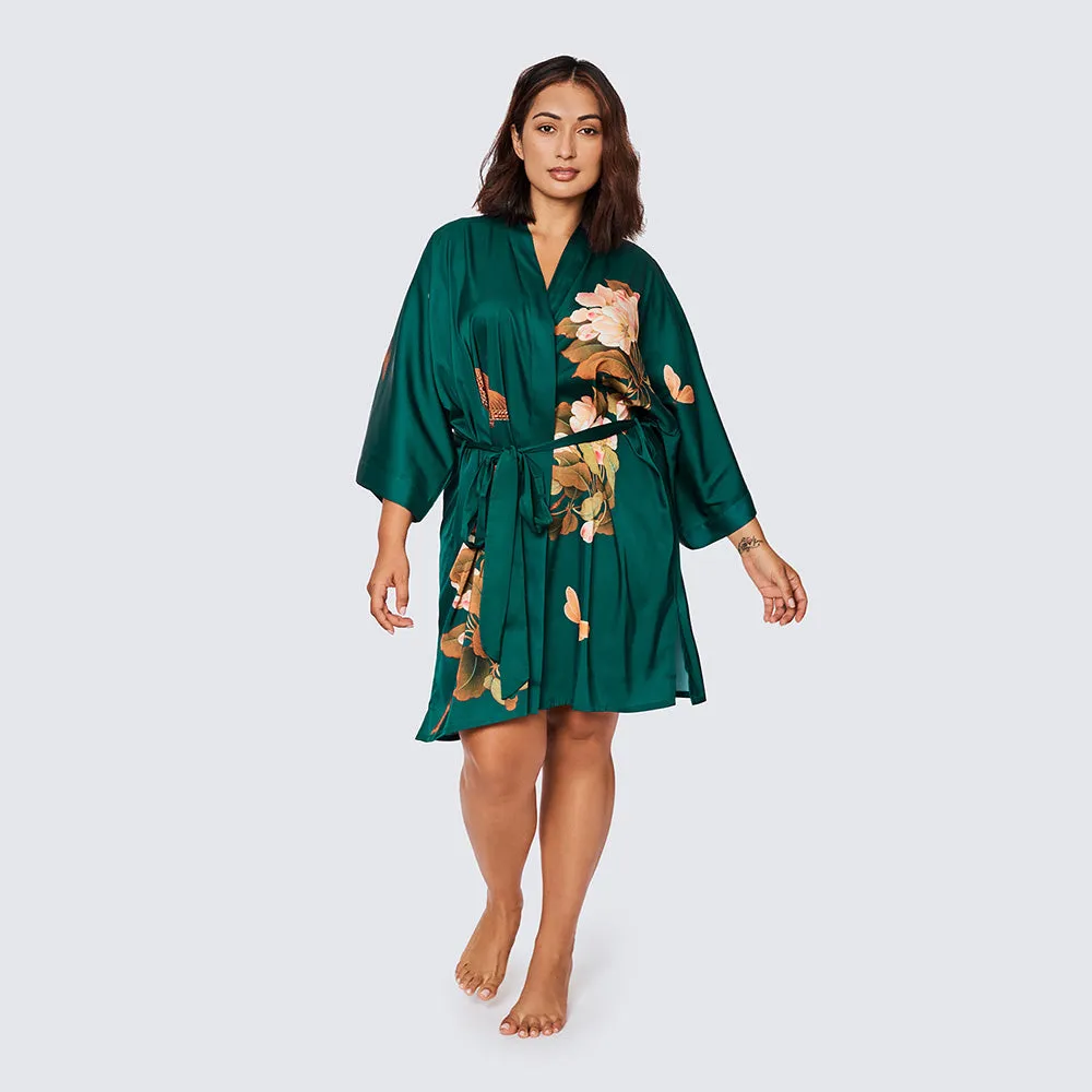 Peony & Butterfly Short Kimono Robe (Plus Size)