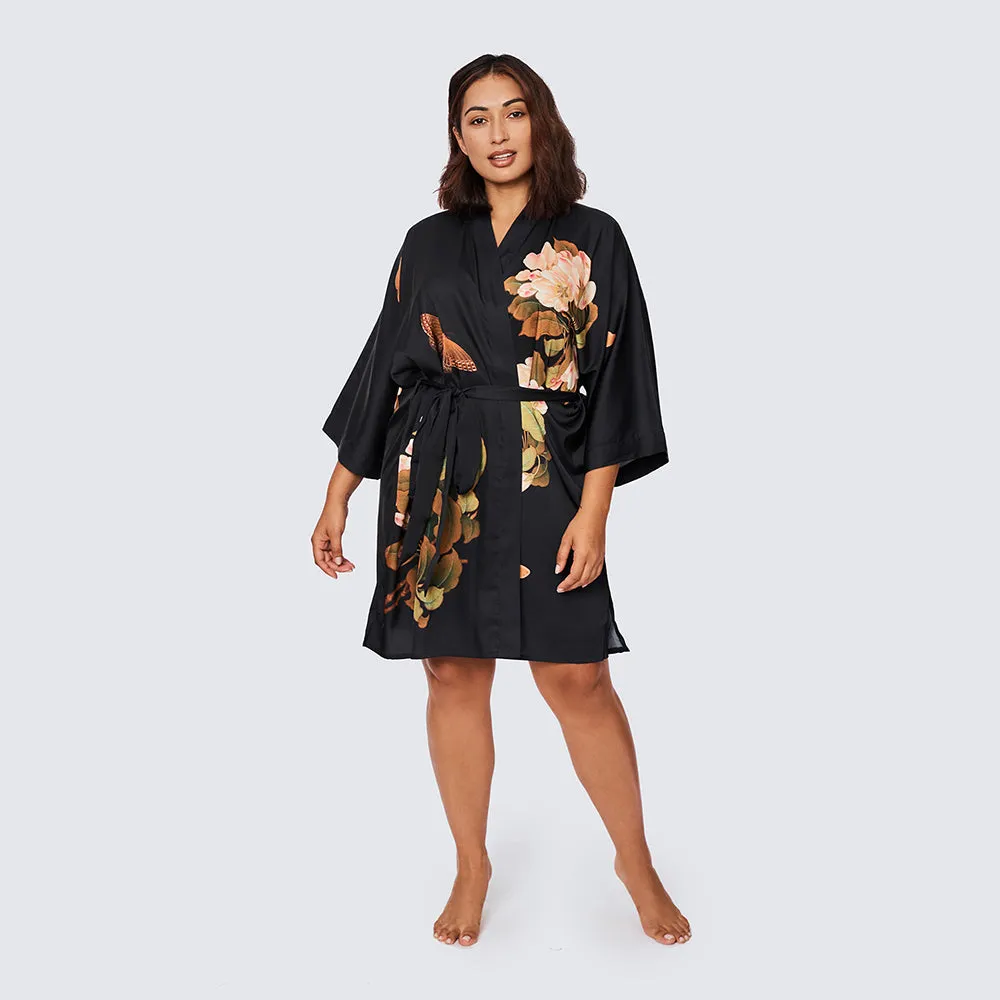 Peony & Butterfly Short Kimono Robe (Plus Size)