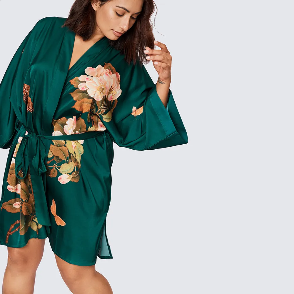 Peony & Butterfly Short Kimono Robe (Plus Size)