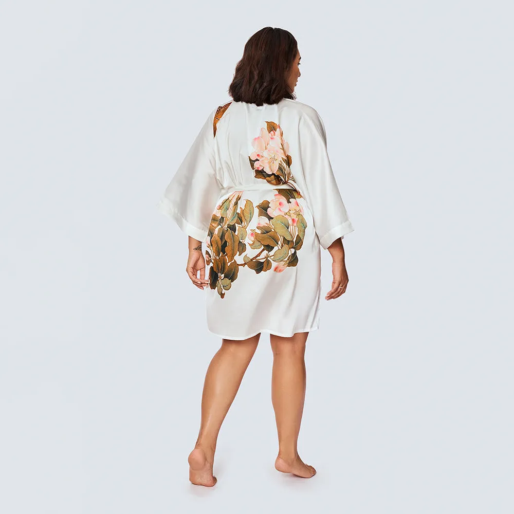 Peony & Butterfly Short Kimono Robe (Plus Size)