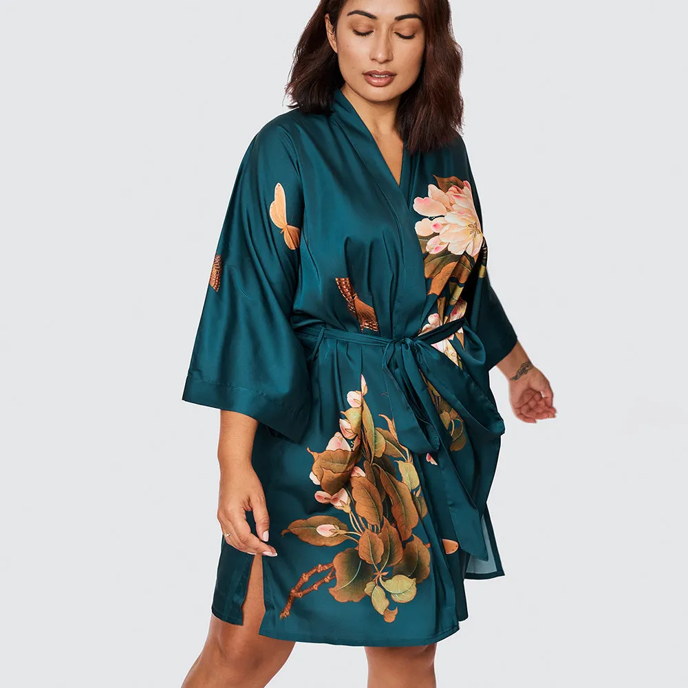 Peony & Butterfly Short Kimono Robe (Plus Size)