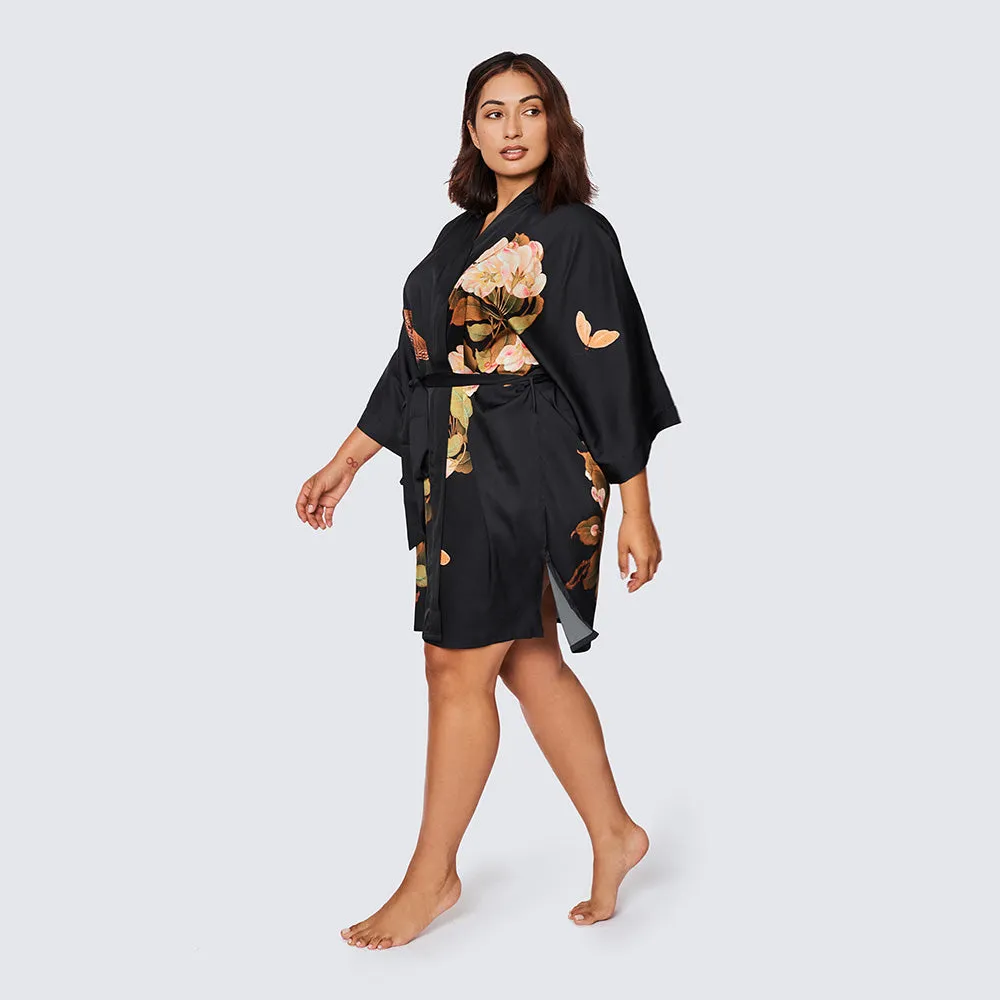 Peony & Butterfly Short Kimono Robe (Plus Size)