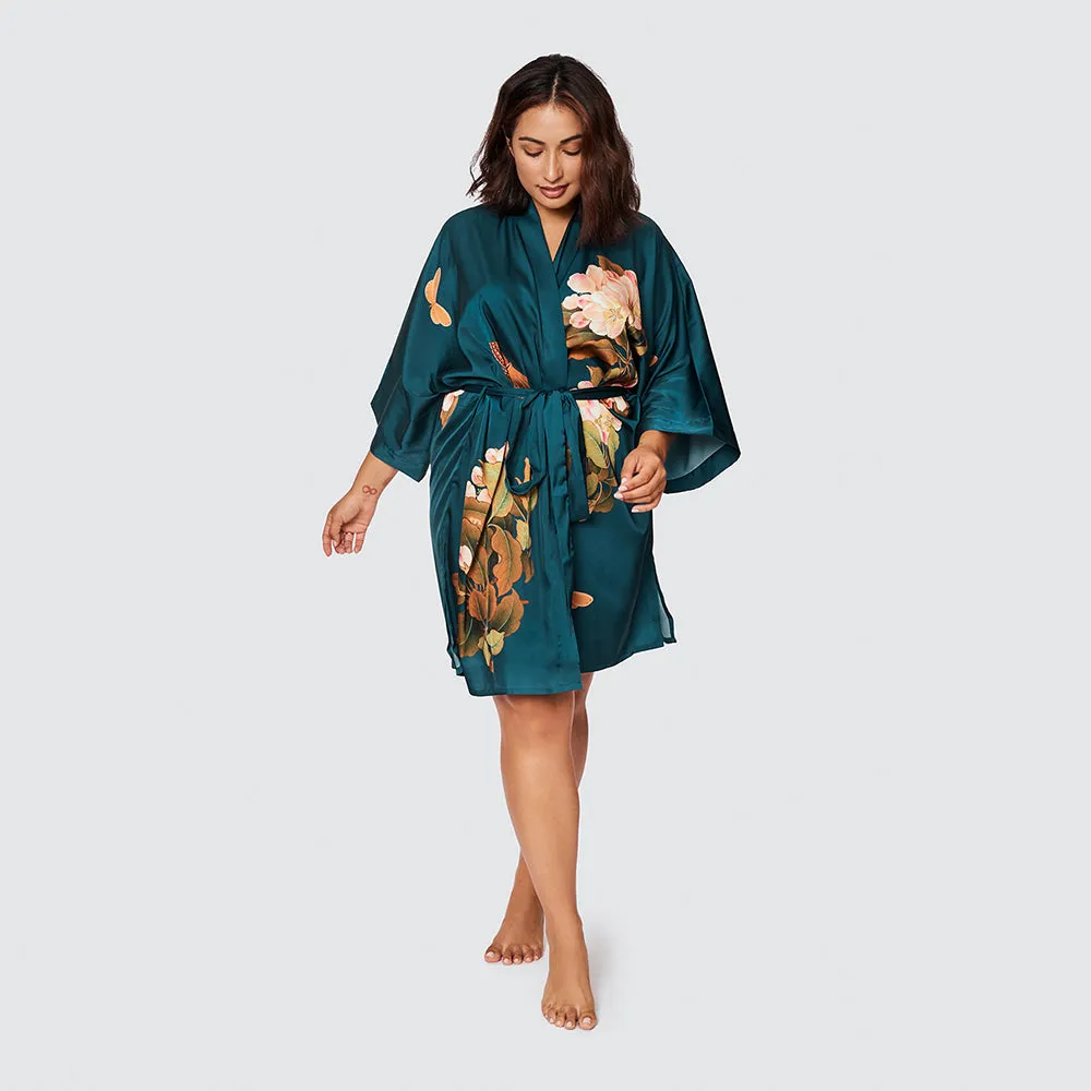 Peony & Butterfly Short Kimono Robe (Plus Size)