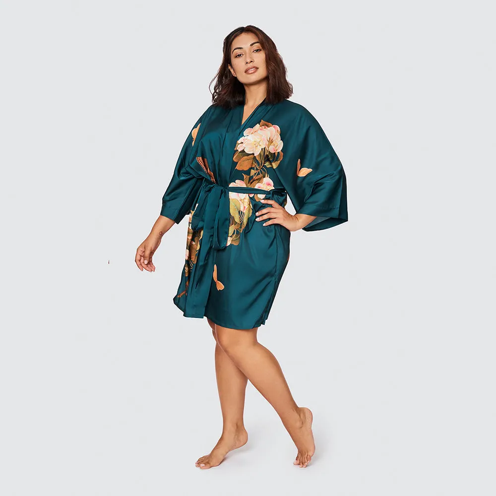 Peony & Butterfly Short Kimono Robe (Plus Size)