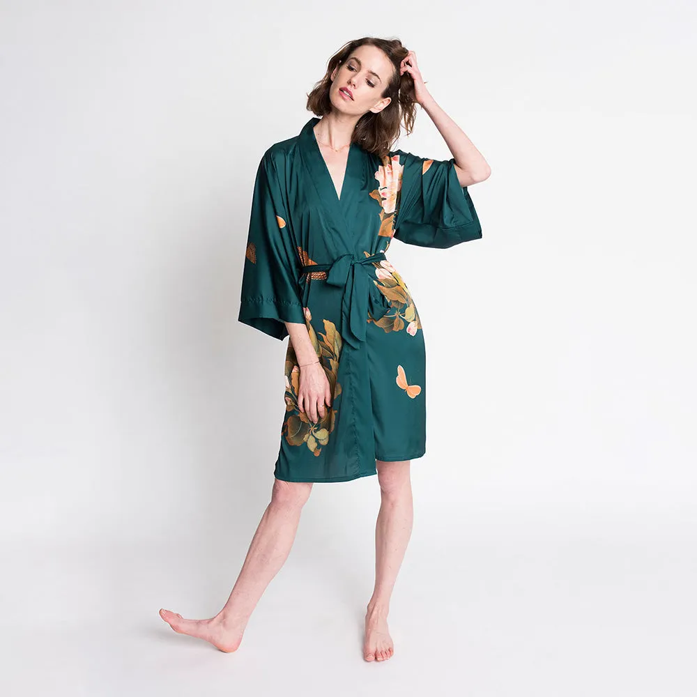 Peony & Butterfly Short Kimono Robe