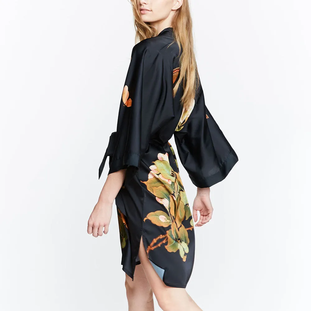 Peony & Butterfly Short Kimono Robe