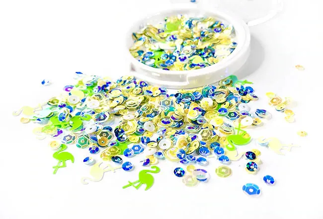 Picket Fence Sequin Mix & Embellishments - Blue Flamingo Mambo*