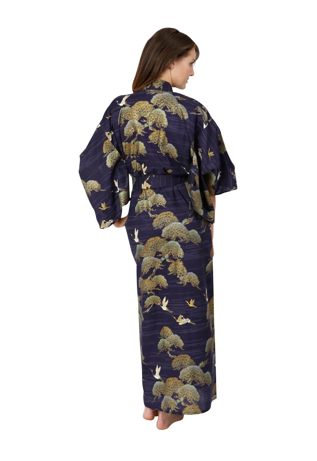 Pines & Cranes Womens Long Cotton Kimono