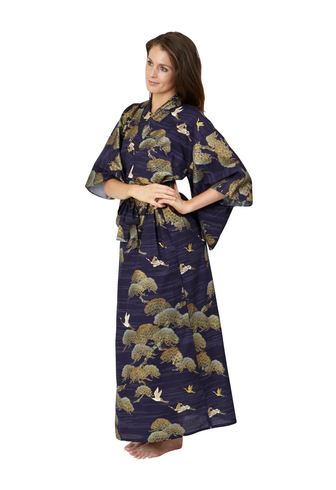 Pines & Cranes Womens Long Cotton Kimono