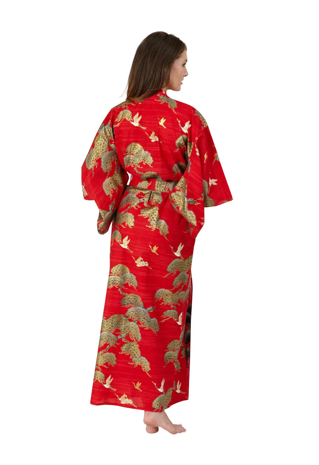 Pines & Cranes Womens Long Cotton Kimono