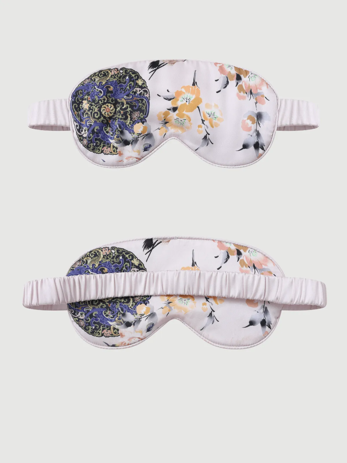 Pink Crane Charmeuse Floral Asian Inspired Sleep Mask