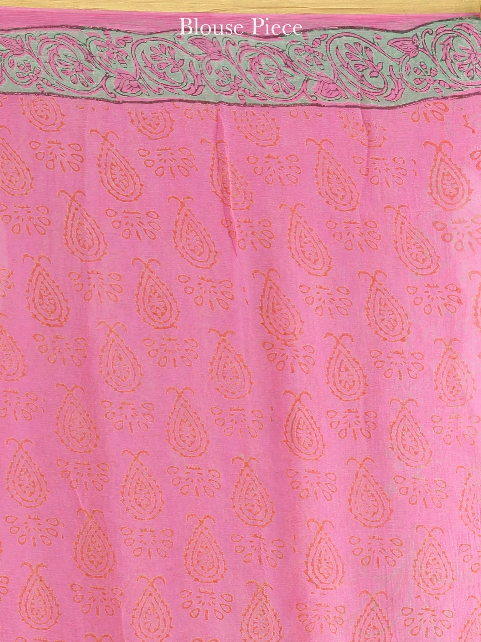 Pink Red Green Hand Block Printed Chiffon Saree with Zari Border - S031704620