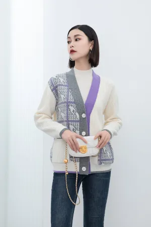 Purple Woolen Knitted Cardigan