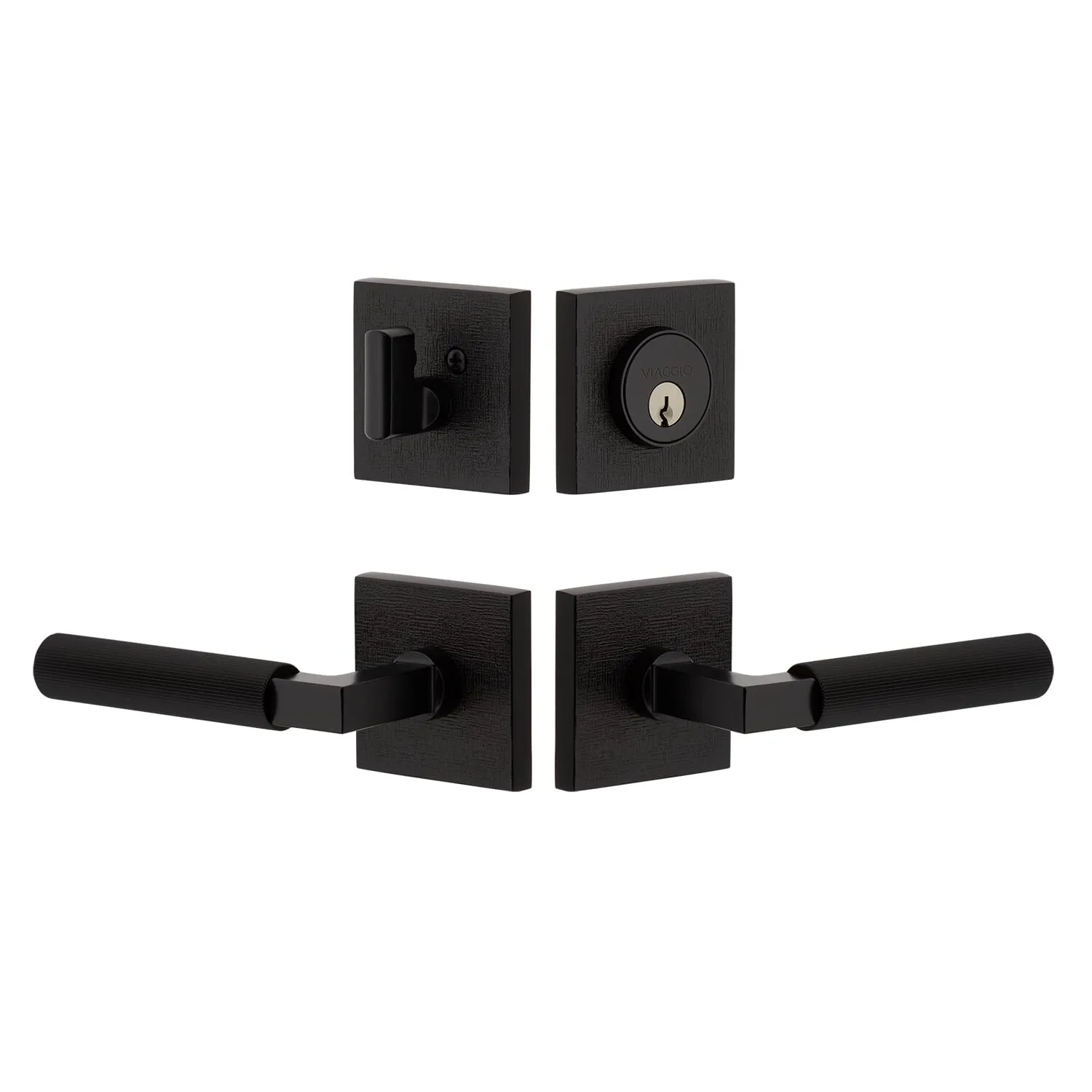 Quadrato Linen Rosette Entry Set with Contempo Fluted Lever  in Satin Black