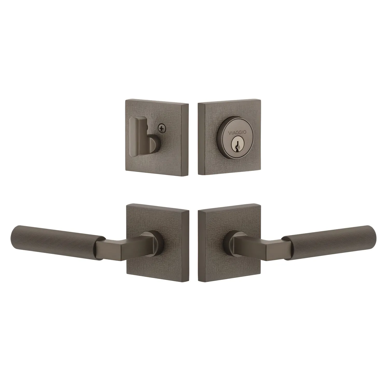 Quadrato Linen Rosette Entry Set with Contempo Fluted Lever  in Titanium Gray