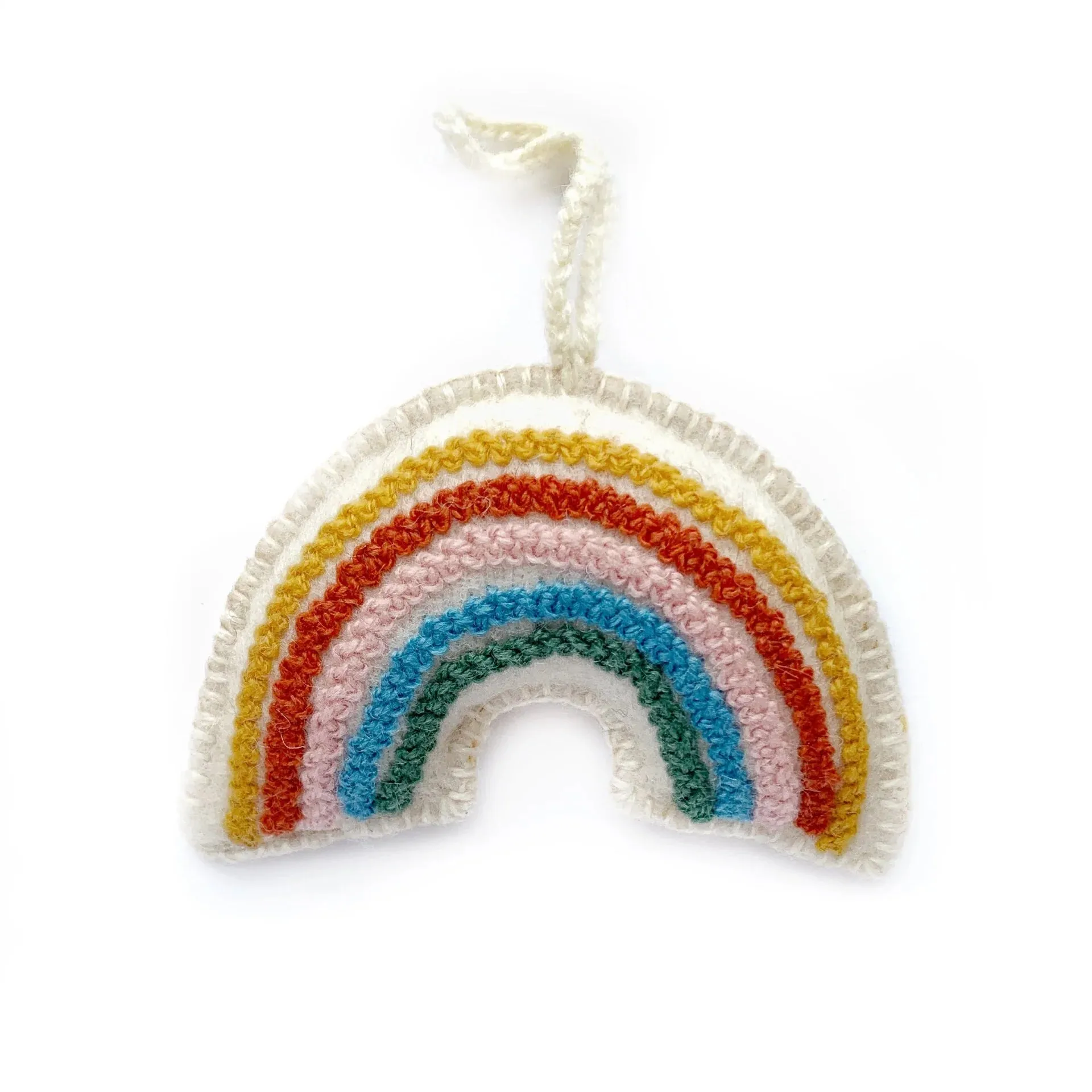 Rainbow Ornament, Pastel, Embroidered Wool