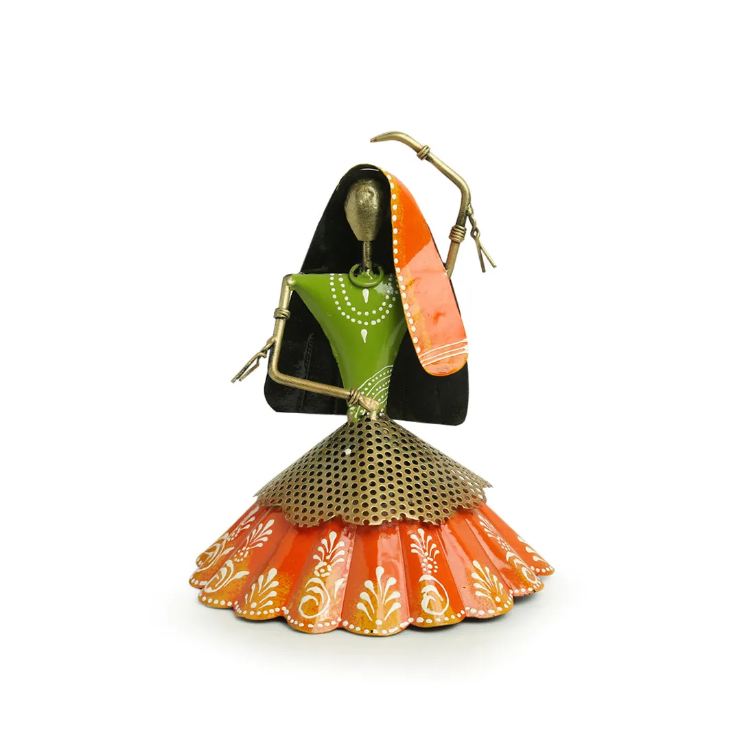 'Rajasthani Kalbeliya Dance Girl' Handpainted Decorative Showpiece (10 Inch, Iron)