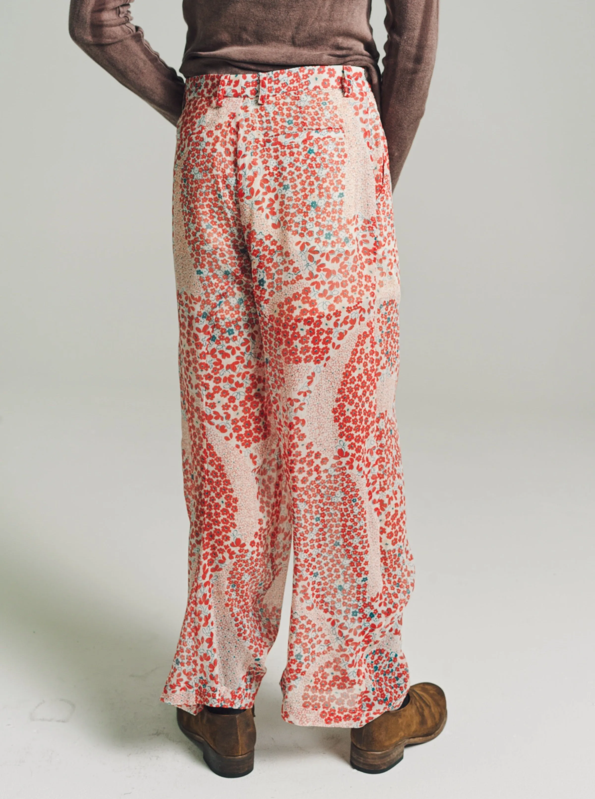 Red Floral Georgette Tailored Trousers