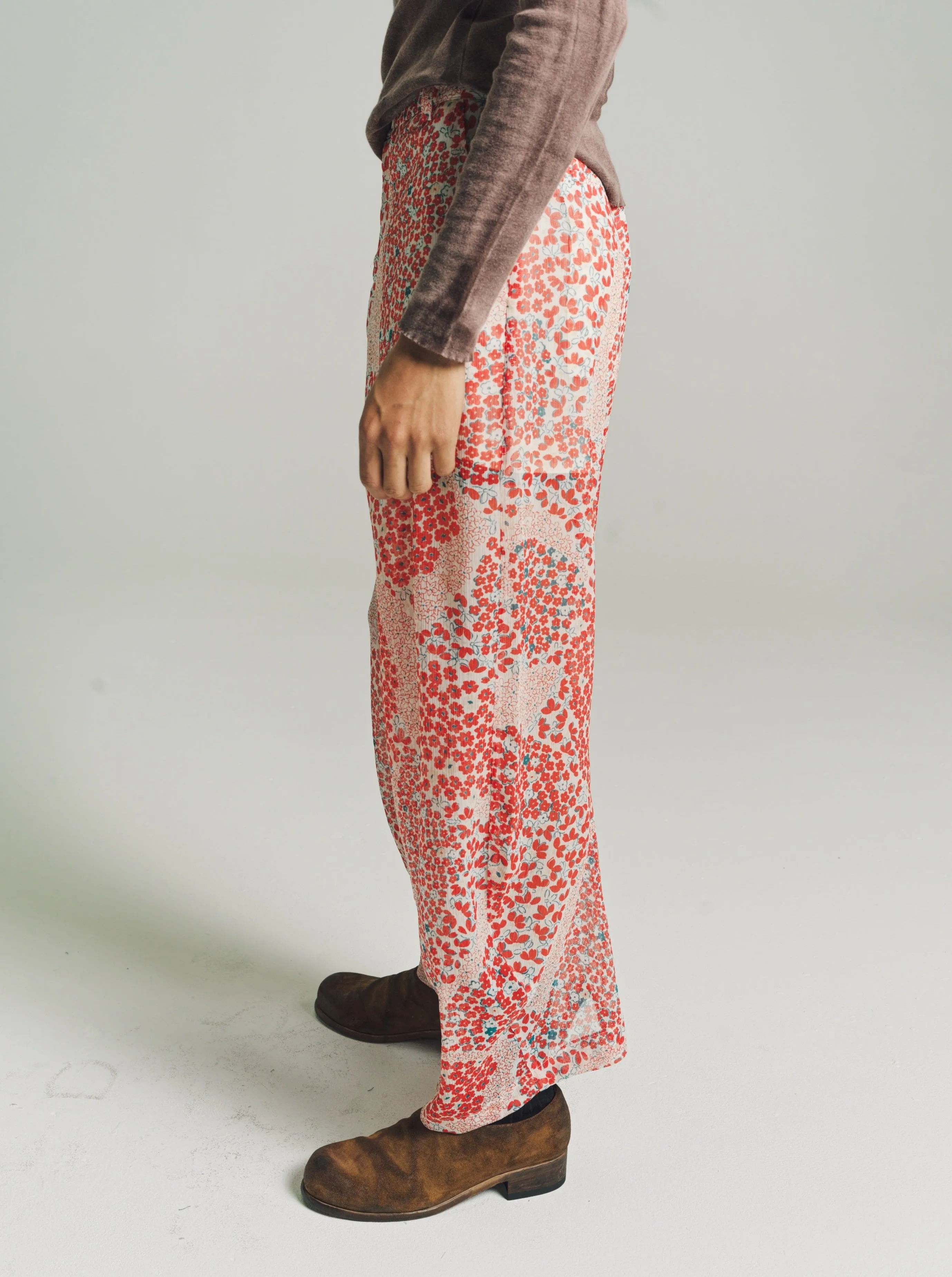 Red Floral Georgette Tailored Trousers