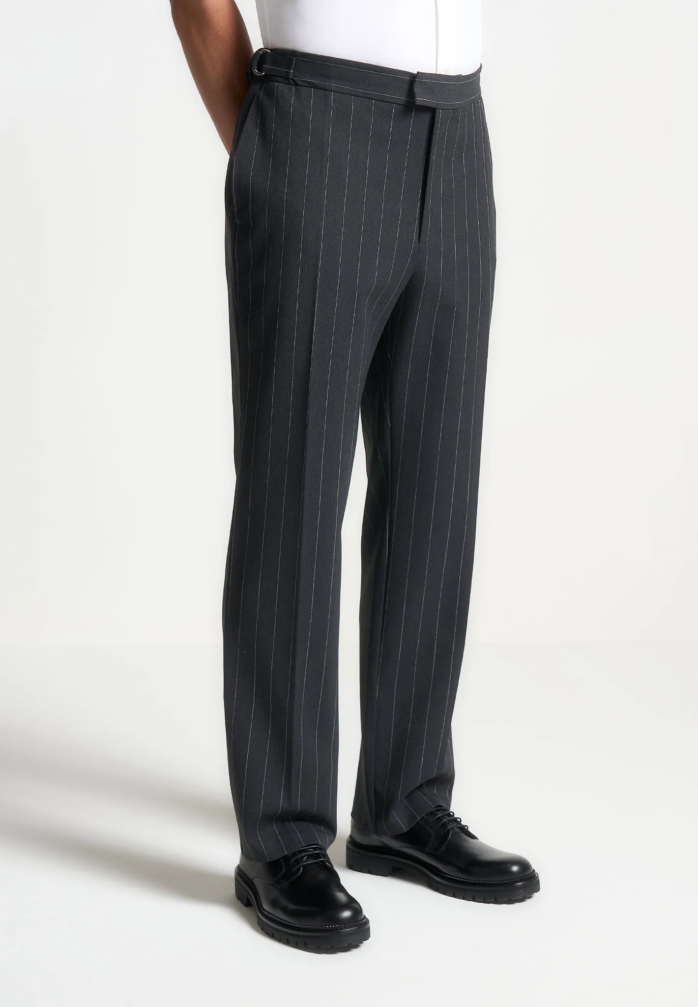 Regular Fit Pinstripe Tailored Trousers - Grey