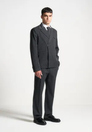 Regular Fit Pinstripe Tailored Trousers - Grey