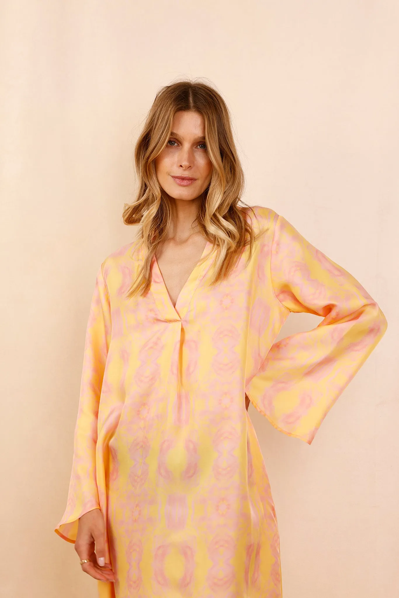 Robe PAOLA Yellow Summer - 100 % Soie