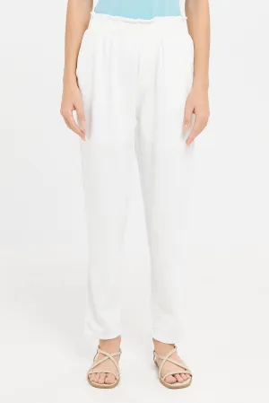 Senior Girls White Jacquard Pants