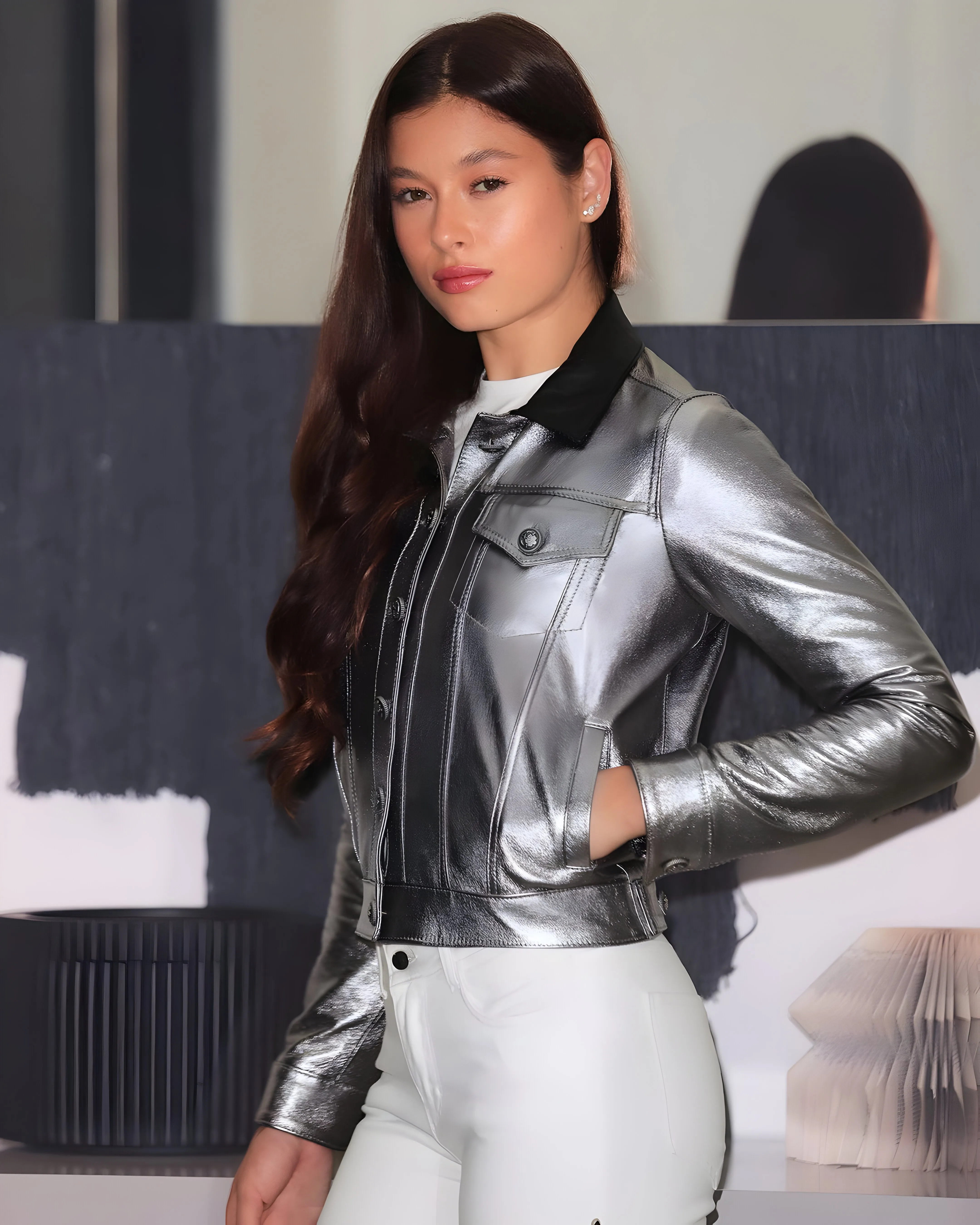 Silver/Black Leather Jacket