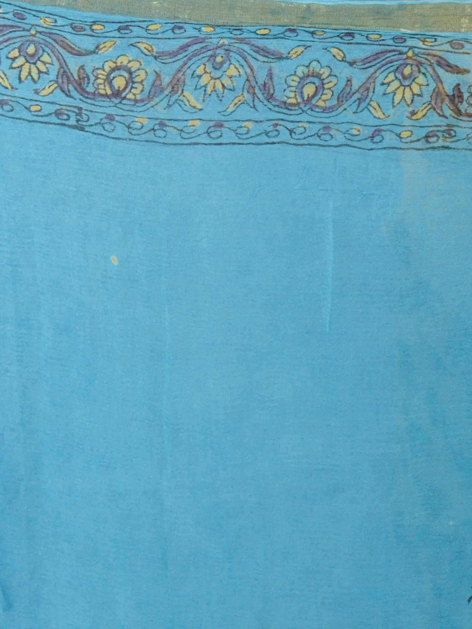 Sky Blue Yellow Hand Block Printed Chiffon Saree - S031701704